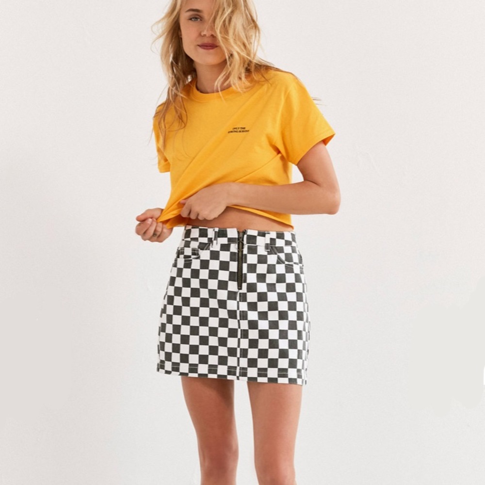 BDG Checkered Denim Zip Mini Skirt